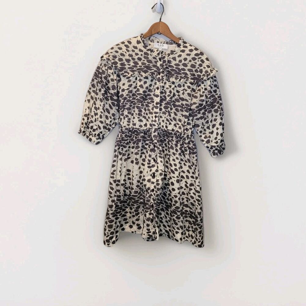 Sea New York Leo Leopard Ruffled Mini Button Up Dress Size 0 Coquette Feminine